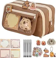 Capybara Plush Large Capacity Pencil Case - Cute Transparent Multi-Compartment Pouch for School Girls, Capybara Stationery Organizer with Layers，Waterproof & Durable