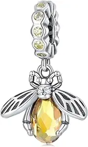 [DOYIS] Bee Charms Pendant fit for Pandora Bracelets,925 Sterling Silver Yellow Zirconia Bead Charm,Jewelry for Women Girls