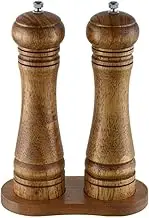 Salt and Pepper Grinder Set, 2PCS Wooden Pepper Grinder, Wooden Grinders with Tray, Salt Mill Set