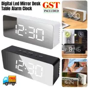 Digital Led Mirror Desk Alarm Clock Table Temperature Time Snooze USB Battery