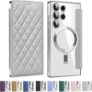 2024 New Leather Textured Flip Phone Case for Samsung S24/S23/S22 Ultra Plus, Personalized Leather Textured Flip Phone Case for Samsung, with Credit Card Holderriers (Gray-P,S24PLUS)