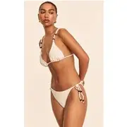 White Textured Bead Trim Tie Side Bikini Bottoms, White