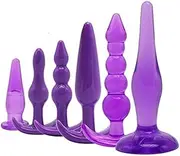 6PCS Medical Silicone Plug with T-bar Base Toys for Women and Men (Purple)