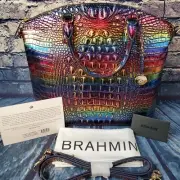 Brahmin Large Duxbury Satchel Technicolor Croc Embossed Handbag Crossbody Bag