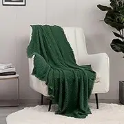 CREVENT Farmhouse Boho Knitted Throw Blanket for Couch Sofa Chair Bed Home Decoration, Soft Warm Cozy Light Weight for Spring Summer Fall (127x152cm Green)