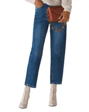 Whistles High-Rise Cropped Barrel-Leg Jeans in Denim