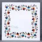 Square Marble Coffee Table Top Border Pattern Inlay Work Kitchen Corner Table
