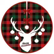 Red Green Checked Christmas Fabric Tree Skirt - White Moose Head