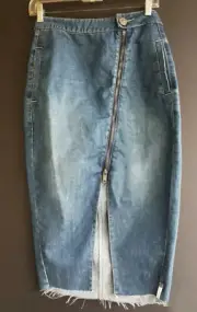 One Teaspoon Reformer High Waist Zip Denim Pencil Skirt Seamonster Size 25 New