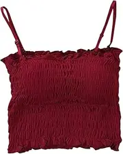 [Generic] 40 Birthday Tops for Women Longline Ruffle Ruched Knitted Bandeau Crop Top Tube Top with Removable Chest Pad Built in Shelf Bras for Girls Casual Cotton Solid Color Breastfeeding Women Top
