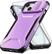 Asuwish Phone Case for iPhone 15 6.1 inch with Tempered Glass Screen Protector and Slide Camera Cover Slim Rugged Hybrid Shockproof Protective Cell Accessories i Phone15 i15 15Case Women Men Purple