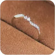 [NZLJBSP] Thin Micro Pave CZ Band Ring 925 Sterling Silver Tiny Diamonds Wedding Engagement Promise Stackable Eternity Willow Leaf Binary Star Diamond Ring