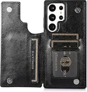 GoshukunTech Wallet Case for Galaxy S23 Ultra 5G[Double Magnetic Clasp Durable Shockproof Cover] with Card Holders PU Leather Kickstand Card Slots for Samsung Galaxy S23 Ultra 5G-Black