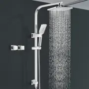 ACA 8" Square Rain Shower Head 3-MODE Handheld Gooseneck Rail Set Twin Taps
