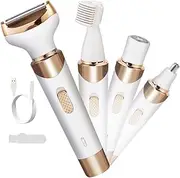 4 in 1 Electric Razor for Women's Bikini Trimmer, Women's Cordless Portable Painless Shaver, ​for Face Legs Brows Nose Detachable Head USB Rechargeable Hair Trimmer, for Beauty and Personal Care