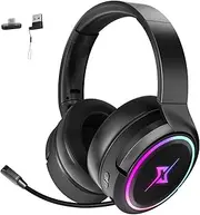 2.4G Wireless Gaming Headset for PC, PS4, PS5, Switch, Mac,Mobile- Rotatable & Foldable Bluetooth V5.3 Headphone-20h Battery & RGB Light-Memory Ear Pads-Stretchable Noise Cancelling (Black)