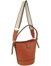 [Milleni] Vegan Leather Bucket Crossbody Bag in Tan
