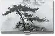 [LKHDS] Slim Aluminum Alloy Business Card Holder Foggy Mountain Pine Tree Pocket Business Card Case Portable Business Card Wallet Business Card Holders Handheld Card Box for Women Men, style, One size