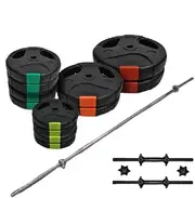 75kg - 45cm Dumbell & 180cm Barbell Weight Set-Total 75kg Ez Grip Weight Plate - Weight Training Exercise Workout Fitness Gym Strength