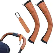 EUYKQNOI Pack of 2 Pushchair Handle Covers, Baby Pram Handle Cover, Baby Pram Handle PU Leather Protective Cover, Armrest Protective Cover, Dustproof, Comes with 1 Pram Hook, a, A