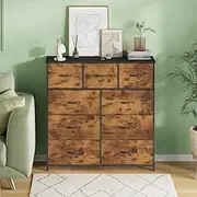 [Ufurniture] Chest of 9 Drawers Tallboy Clothes Storage Cabinet Fabric Tower Dresser Organizer Clothes Toys Storage Unit for Bedroom,Living Room,Office,Hallway,Entryway Walnut Color