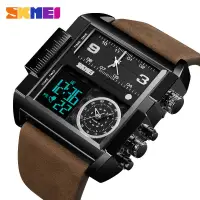 在飛比找蝦皮購物優惠-🔥現貨免郵🔥skmei方形錶盤男士手錶商務電子錶 多功能皮帶