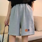 Elastic Waist Embroidered Jersey Shorts grit - Black - L