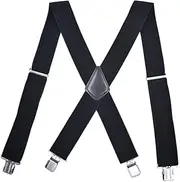 [LIFKOME] Suspenders Men 4 Clip Design Men's Braces for Pants Black Wide Elastic Stylish