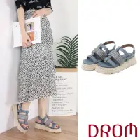 在飛比找momo購物網優惠-【DROM】厚底涼鞋 草編涼鞋/時尚歐美復古草編厚底編織金屬