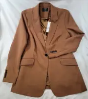 Tahari Tan Blazer Jacket Size 8 Fallen Leaf Vicuna BLack Detail Tailored