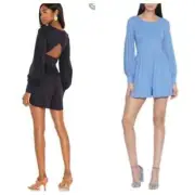 Susana Monaco by Revolve Women's Puff Sleeve Navy Romper Open Back Mini Dress S