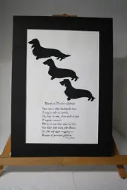 933b-Dachshund breeds print-black silhouette w/Because of Previous Gladness poem
