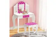Keezi Kids Dressing Table Vanity Makeup Chair Set Wooden 3 Mirror Drawer Pink