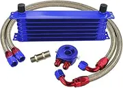 PHGTHNVNMA VR - Universal 7 Rows Oil Cooler KIT + Oil Filter Sandwich Adapter + Stainless Steel Braided Oil Hose W/PQY Sticker+Box Oil Cooler(Blue 7ROWS 6721BR)