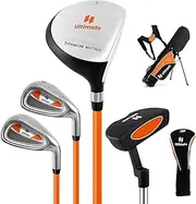 Costway Junior Complete Golf Club Set for Age 8 to 13, Includes 3# Fairway Wood, 7# & 9# Irons, Putter, Head Cover, Golf Stand Bag, Perfect for Children, Kids, Boys & Girls
