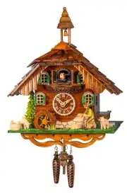 Quartz Cuckoo Clock Black forest house with music, moving wand.. EN 44412 QM NEW