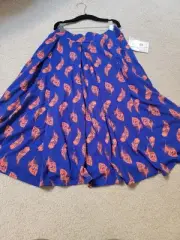 Lularoe Madison Skirt- Small- NWT- Blue with Coral Feathers