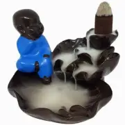 Monk Lotus Pond Ceramic Backflow Cone Incense Burner Holder Waterfall Yoga