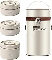 Decostatue Bento Box Adult Kid Stainless Steel Thermal Lunch Box Portable Insulated Lunch Containers with Bag for Adult Kids Men Women Set of 3 Insulated Bento Boxes （Beige）