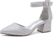 [Shoe Land] SL-Kyana Womens Closed Toe Heels Black White Nude Red Pointed Toe Heels Ankle Strap Heeled Dress Shoes Low Block Chunky Heel Pumps for Business Office Wedding