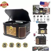 3-Speed Bluetooth Turntable with CD, Cassette & MP3 Recording - Elegant Espresso