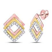 10k Tri-Tone Gold Round Diamond Offset Square Earrings 1/6 Cttw