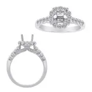 14K White Gold with Diamonds Semi Mount Engagement Ring for 6.5 MM (1 Carat)