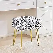 Redlife Vanity Stool with Storage, Vanity Stool Chair, Faux Fur Vanity Chair with Gold Metal Leg, Footrest Footstool Ottoman, Multifunctional Makeup Vanity Chair for Vanity Makeup Room Bedroom(Zebra)