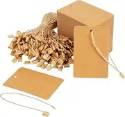 Gift Tags - 200-Pack Kraft Paper Tags with Strings and Fasteners, Mini Tags, Writable Tags, Craft Hang Labels, Name Price Size Labels, for Wedding, Birthday, Party Favor, Brown, 2.375 x 3.5 inches