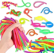 Colorful Monkey Noodle Mini Stretchy String Fidget Toys Sensory Toys Soft Stress Relief Toy Elastic Strings Fidget Toys 6.8 x 0.2 Inches for Strengthening Arms Building Resistance (50, Classic)
