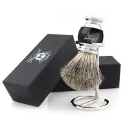 Men`s Shaving Brush 100% Black Badger Hair Brush With Stand Perfect Shaving Kit