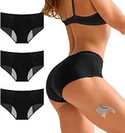 [UoQo] Period Underwear for Teen Girls Women 3 Pack 3-Layer Leak-Proof Period Underwear Plus Size Mid Waist for Heavy Flow, Black, Medium