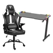 Advwin Gaming Office Desk 120cm LED Light & Gaming Chair Black & White