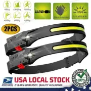 COB LED Headlamp USB Rechargeable Headlight Work Light Torch Bar Head Band Lamp
